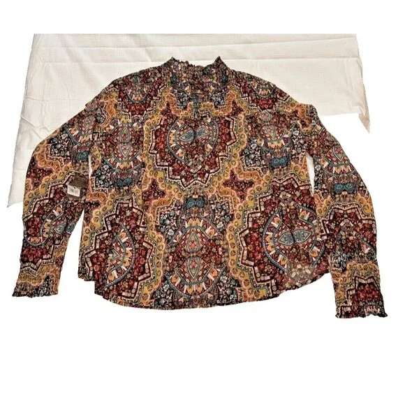 Wranglers Retro Women’s Smocked Long Sleeved Top Western Boho Cowboy Rodeo Large - Picture 2 of 10